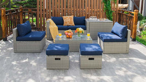 Canada Only - 8 Pcs Patio Rattan Furniture Set with Storage Waterproof Cover