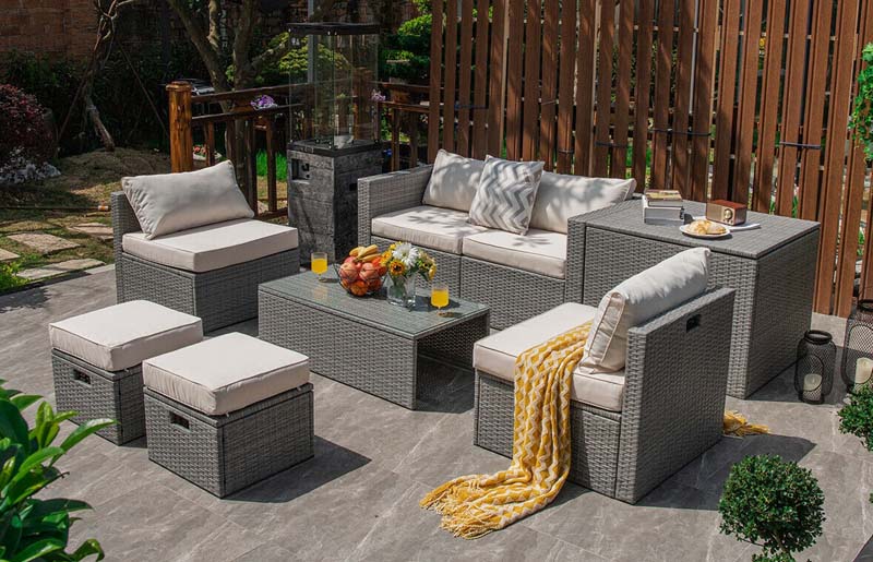 Canada Only - 8 Pcs Patio Rattan Furniture Set with Storage Waterproof Cover