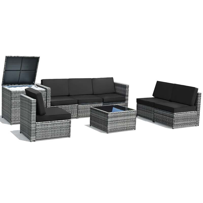 8 Pcs Rattan Patio Sectional Sofa Couch Set Outdoor Wicker Furniture Set with Storage Table & Cushions