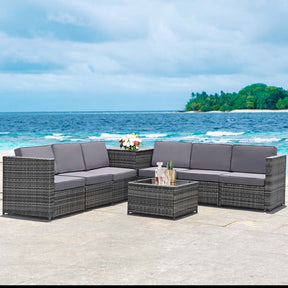 Canada Only - 8 Pcs Rattan Patio Sectional Sofa Set with Storage Table & Cushions