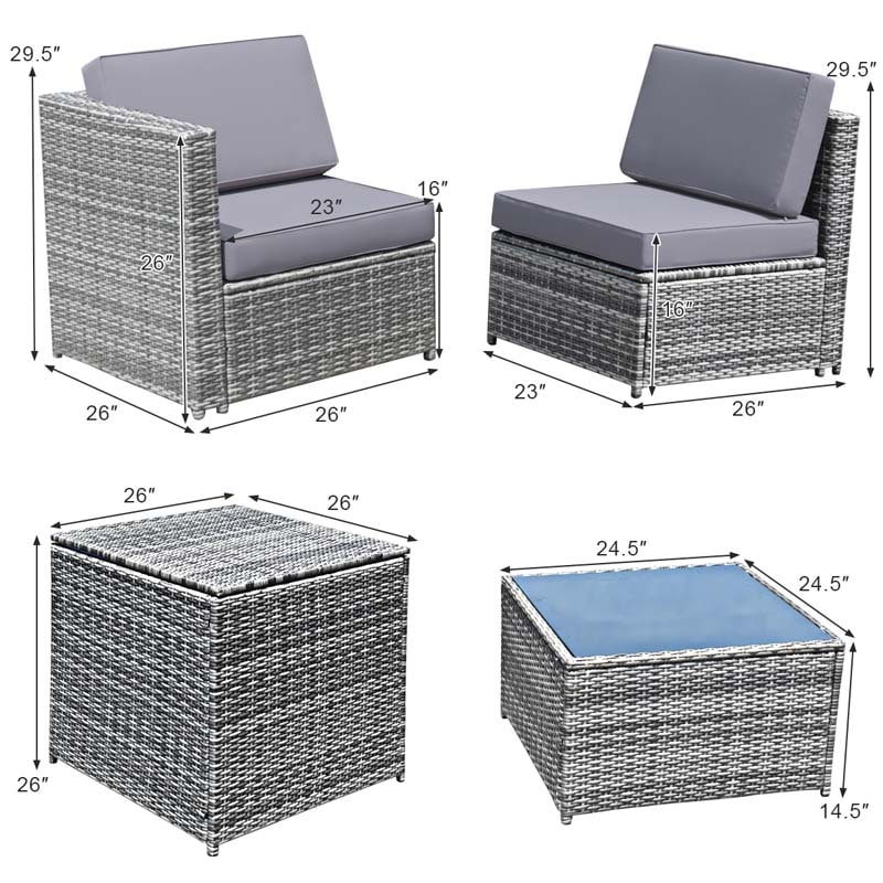 8 Pcs Rattan Patio Sectional Sofa Couch Set Outdoor Wicker Furniture Set with Storage Table & Cushions