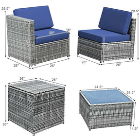 8 Pcs Rattan Patio Sectional Sofa Couch Set Outdoor Wicker Furniture Set with Storage Table & Cushions