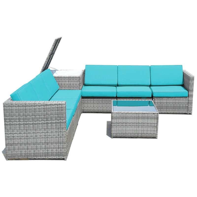 Canada Only - 8 Pcs Rattan Patio Sectional Sofa Set with Storage Table & Cushions
