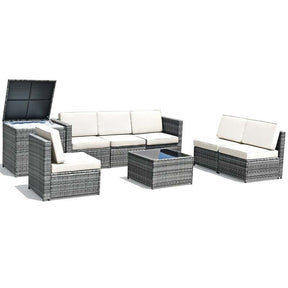 8 Pcs Rattan Patio Sectional Sofa Couch Set Outdoor Wicker Furniture Set with Storage Table & Cushions