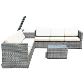 8 Pcs Rattan Patio Sectional Sofa Couch Set Outdoor Wicker Furniture Set with Storage Table & Cushions