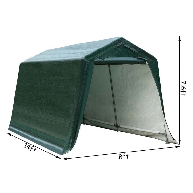 8 x 14 FT Heavy Duty Steel Enclosed Carport Car Tent Canopy Outdoor Garage Storage Shelter Shed with Waterproof Ripstop Cover