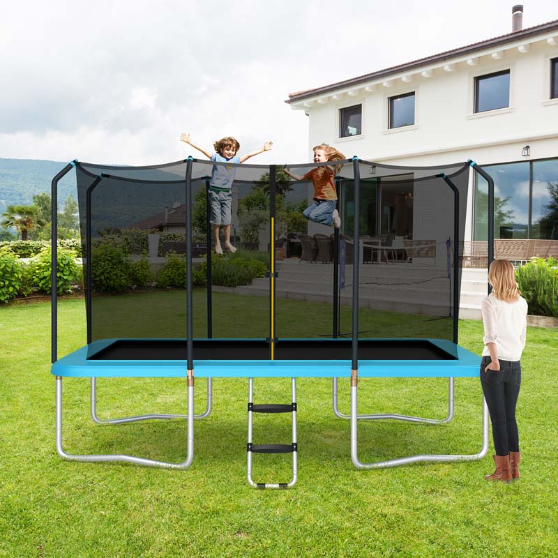 8 x 14 FT ASTM Certified Rectangular Trampoline with Safety Enclosure Net & Ladder