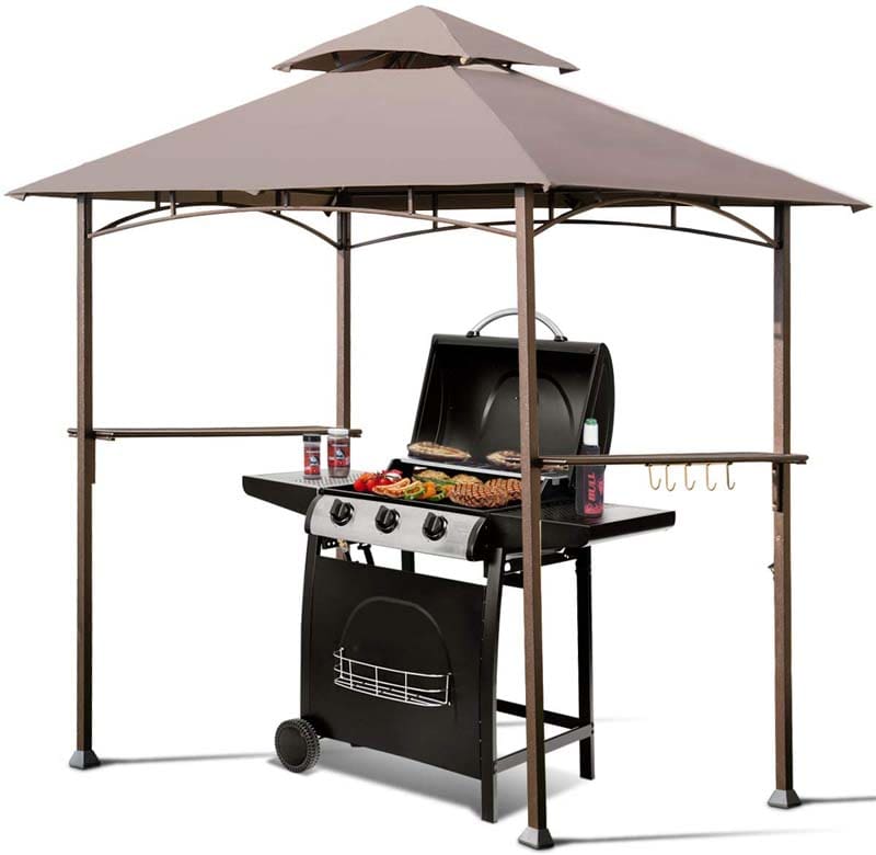 8 x 5 FT 2-Tier Outdoor Patio Grill Gazebo BBQ Canopy Tent Grill Shelter with Hooks & Bottle Opener