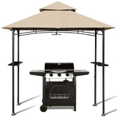 8 x 5 FT Outdoor Patio Grill Gazebo BBQ Canopy Tent Grill Shelter with LED Lights & 2-Tier Air Vent Roof