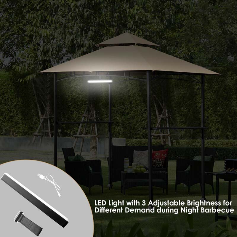 8 x 5 FT Outdoor Patio Grill Gazebo BBQ Canopy Tent Grill Shelter with LED Lights & 2-Tier Air Vent Roof