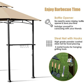 8 x 5 FT Outdoor Patio Grill Gazebo BBQ Canopy Tent Grill Shelter with LED Lights & 2-Tier Air Vent Roof