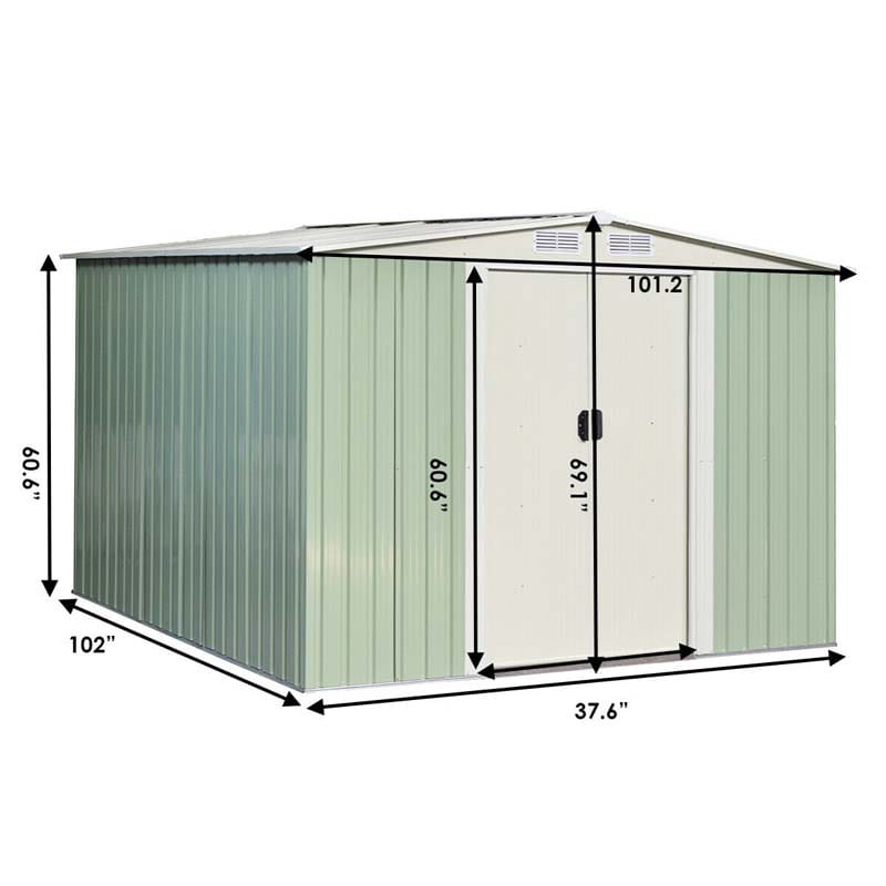 8 x 8 FT Outdoor Storage Shed Garden Tool Bike Shed, Galvanized Metal Shed with Air Vent & Slide Door