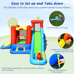 9-in-1 Kids Giant Water Park Inflatable Bounce House with Long Water Slide, Trampoline, Climbing, Ball Pit, Water Cannon