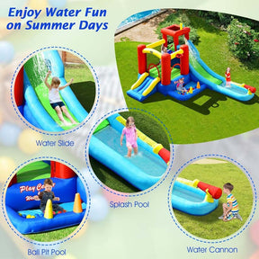 9-in-1 Kids Giant Water Park Inflatable Bounce House with Long Water Slide, Trampoline, Climbing, Ball Pit, Water Cannon