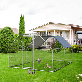 9.5' x 12.5' x 6' Galvanized Metal Large Walk-in Chicken Coop Cage Runs Hen House with Cover & Lockable Door