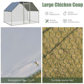 9.5' x 6.5' x 6' Galvanized Metal Large Walk-in Chicken Coop Cage Runs Hen House with Cover & Lockable Door