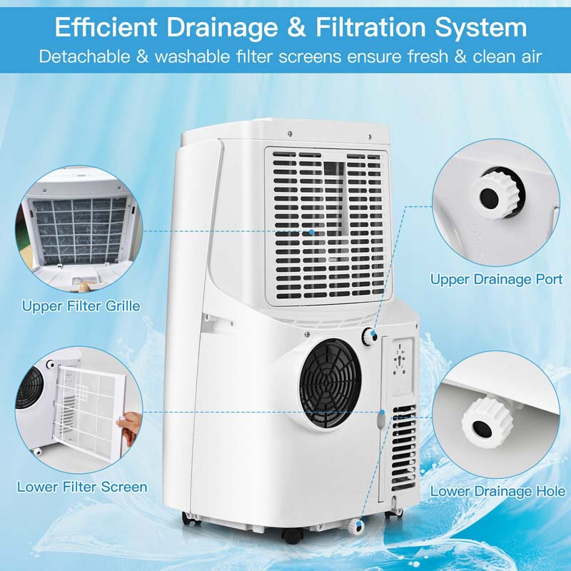 9000 BTU 3-in-1 Portable Air Conditioner Air Cooler Fan Dehumidifier with Remote Control, Auto Swing Function
