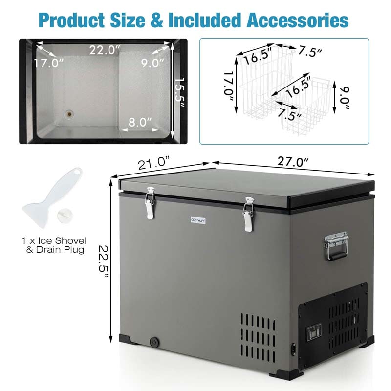 90 Quart Portable Car Refrigerator Fridge Cooler Chest Freezer with DC & AC Adapter