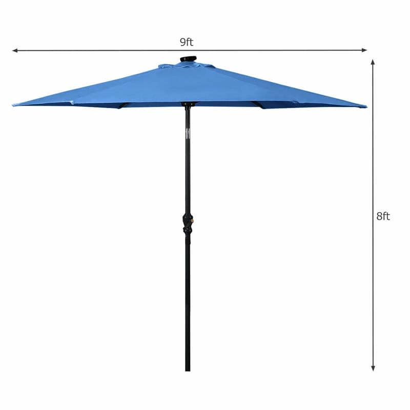 9 FT Tilt Outdoor Patio Umbrella with 18 Solar LED Lights & Crank, Table Umbrella for Pool Deck Backyard