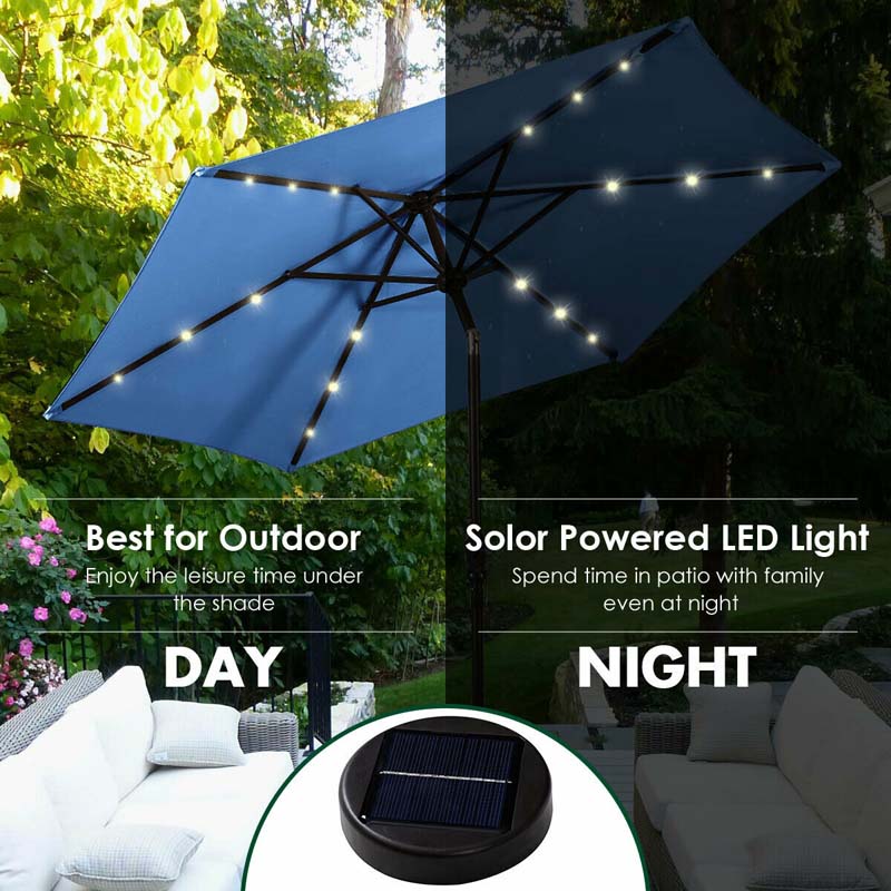 9 FT Tilt Outdoor Patio Umbrella with 18 Solar LED Lights & Crank, Table Umbrella for Pool Deck Backyard