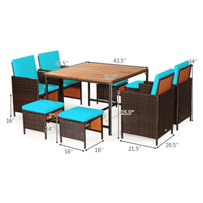 Canada Only - 9 Pcs Rattan Patio Dining Table Set with Cushioned Chairs