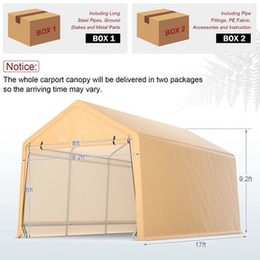 9 x 17 FT Heavy Duty Carport Portable Garage with Roll-up Door, Storage Shelter Car Port Canopy Tent for Auto Truck Boat SUV