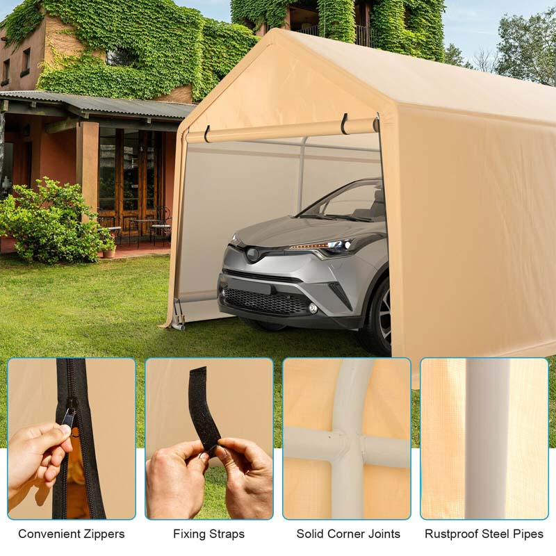 9 x 17 FT Heavy Duty Carport Portable Garage with Roll-up Door, Storage Shelter Car Port Canopy Tent for Auto Truck Boat SUV