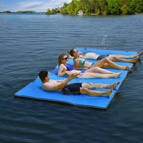 9 x 6 FT Floating Water Pad, 3-Layer XPE Foam Water Mat with Rolling Pillow, Floating Island for River Lake Ocean