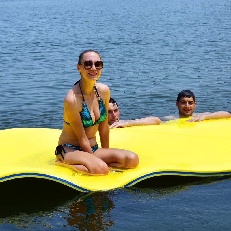 18 x 6 FT Floating Water Pad, 3-Layer XPE Foam Water Mat with Rolling Pillow, Floating Island for River Lake Ocean
