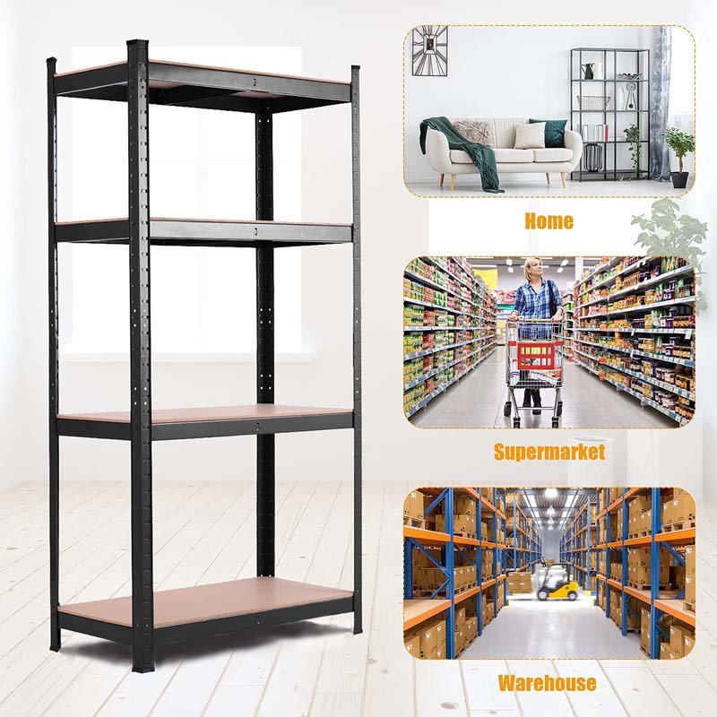 Black 32" x 16" x 63" 4-Tier Storage Shelving Unit, Heavy Duty Metal Garage Shelf, Adjustable Multi-Use Storage Racks