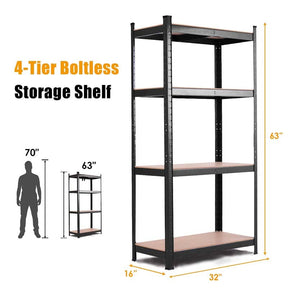 Black 32" x 16" x 63" 4-Tier Storage Shelving Unit, Heavy Duty Metal Garage Shelf, Adjustable Multi-Use Storage Racks