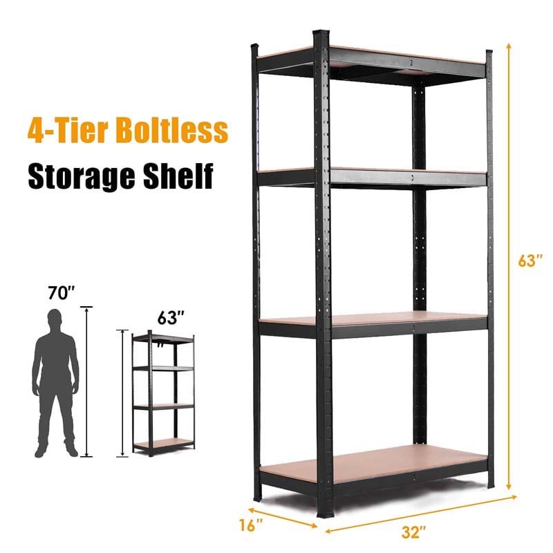 Black 32" x 16" x 63" 4-Tier Storage Shelving Unit, Heavy Duty Metal Garage Shelf, Adjustable Multi-Use Storage Racks