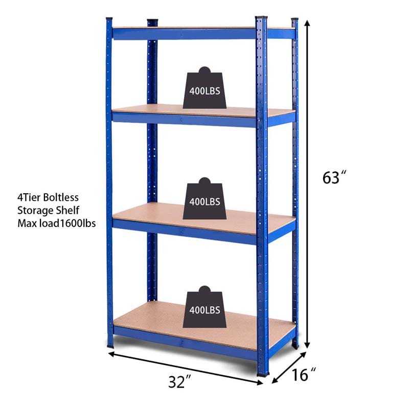 Blue 32" x 16" x 63" 4-Tier Storage Shelving Unit, Heavy Duty Metal Garage Shelf, Adjustable Multi-Use Storage Racks