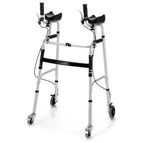 Foldable Standard Walker with 5" Wheels & Padded Armrest, Height Adjustable Walking Mobility Aid for Seniors