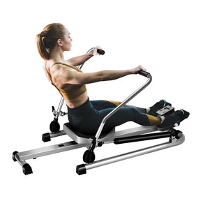 Full Motion Hydraulic Rowing Machine for Cardio Exercise, Folding Rower with LCD Monitor, Adjustable Resistance