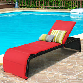 Wicker Outdoor Chaise Lounge Chair with Cushion, 5-Position Pool Lounge Chair Patio Beach Sun Lounger