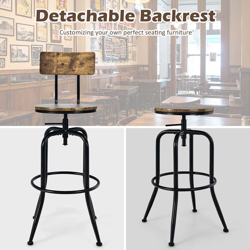 Set of 2 Industrial Vintage Swivel Bar Stools Counter Height Dining Chairs for Kitchen Pub Bistro
