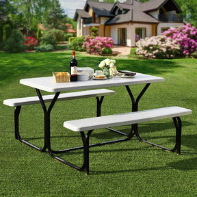 Canada Only - All Weather Outdoor Picnic Table Bench Set with Metal Base