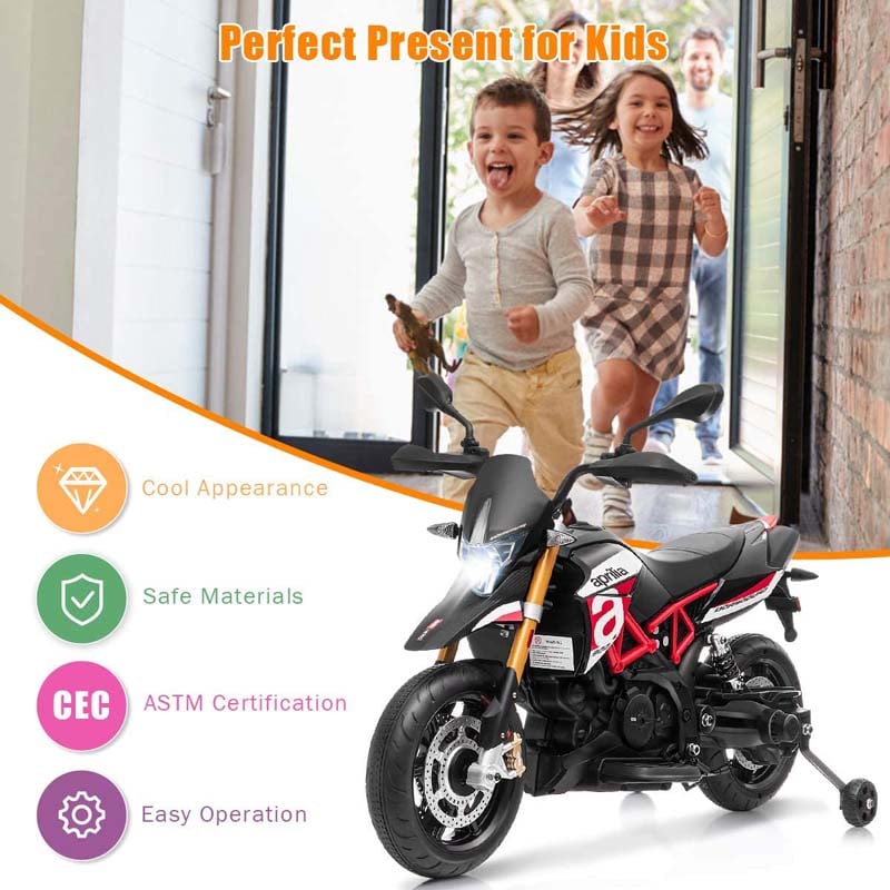 Canada Only - 12V Licensed Aprilia Kids Ride on Motorcycle with Training Wheels