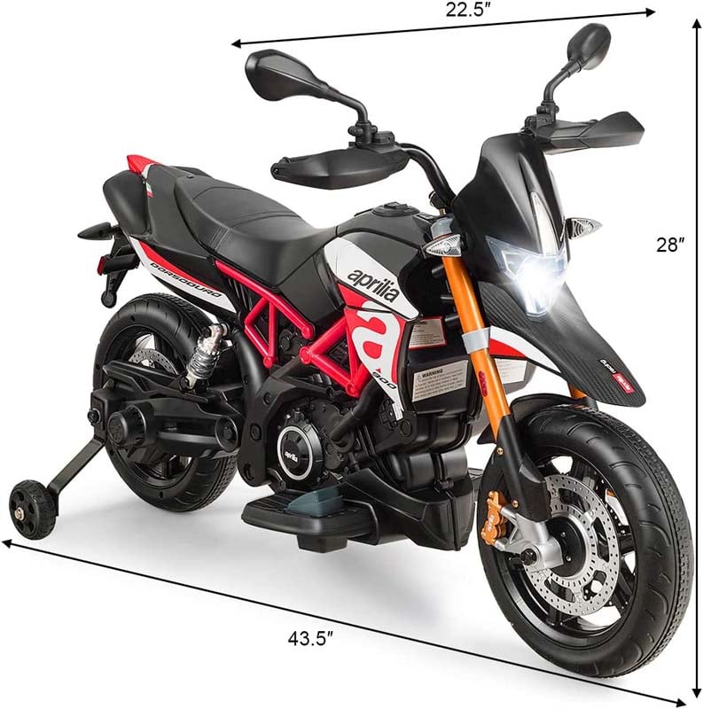 Licensed Aprilia Kids Ride on Motorcycle 12V Battery Powered Dirt Bike Riding Toy Motorbike with Training Wheels