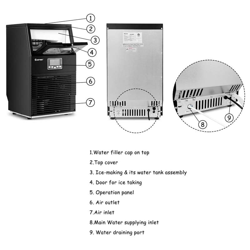 88LBS/24H Commercial Ice Maker, Portable Freestanding Auto-Clean Ice Machine with Scoop