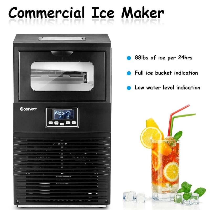 88LBS/24H Commercial Ice Maker, Portable Freestanding Auto-Clean Ice Machine with Scoop