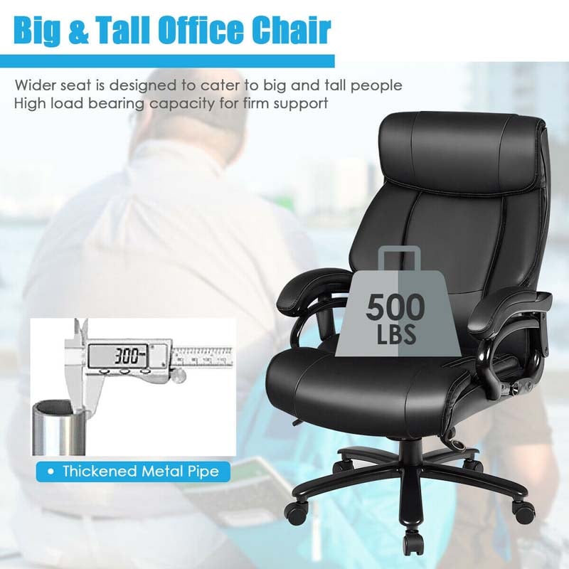 Big and Tall Office Chair 500LBS High Back Executive Office Chair Massage  Thickening Padded Cushion Leather Chair All Day Comfort Wide Seat Ergonomic