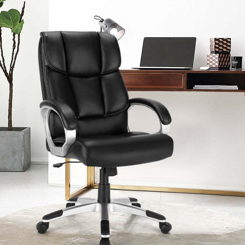 350 LBS Big & Tall Office Chair, Leather High Back Executive Chair, Adjustable Swivel Computer Task Desk Chair