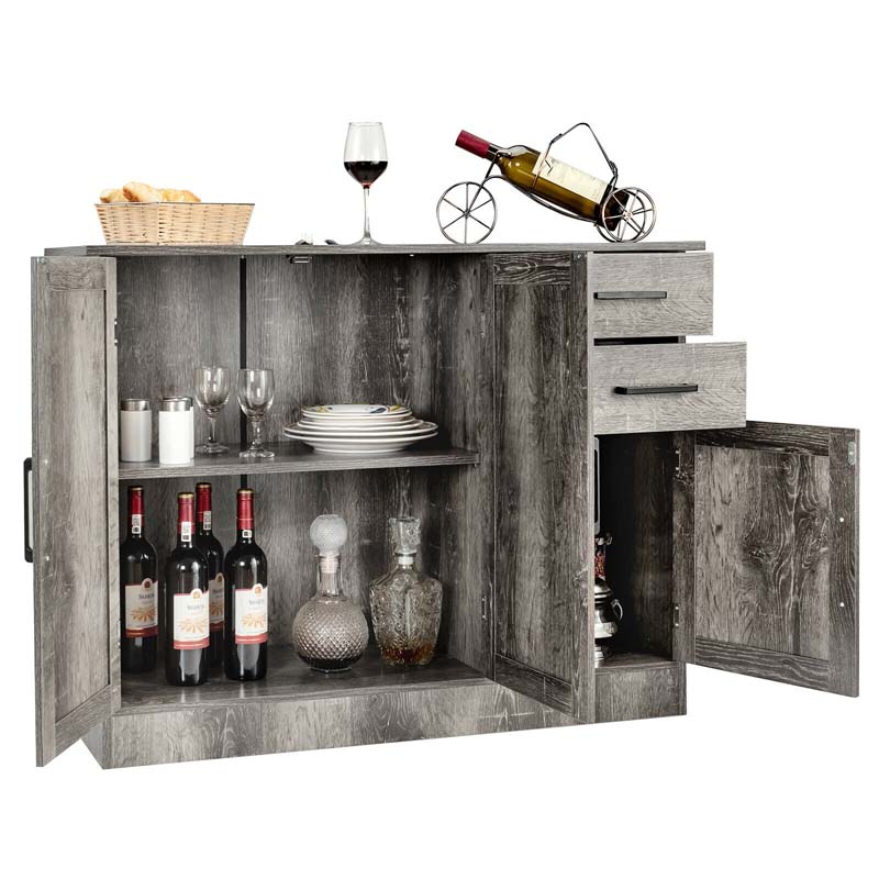 Gray Buffet Server Sideboard Storage Cabinet Console Table Utensils Organizer with 2-Door Cabinet & 2 Drawers