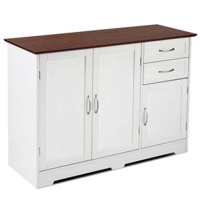 White Buffet Server Sideboard Storage Cabinet Console Table Utensils Organizer with 2-Door Cabinet & 2 Drawers