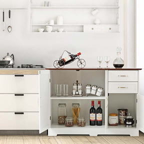 White Buffet Server Sideboard Storage Cabinet Console Table Utensils Organizer with 2-Door Cabinet & 2 Drawers