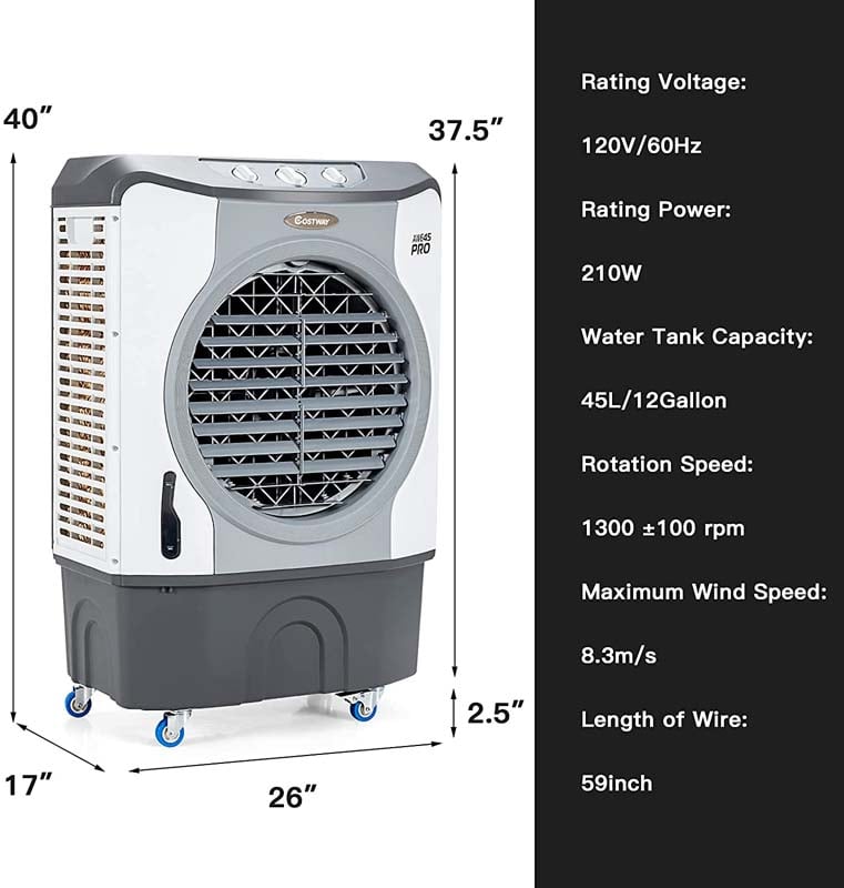 Canada Only - 9740 CFM Industrial Evaporative Cooler 4-in-1 Air Cooling Fan 45L Tank