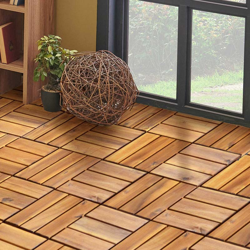 Canada Only - 27 Pcs Acacia Wood Interlocking Patio Deck Tiles