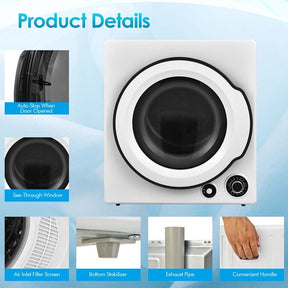 13.2 lbs Front Load Tumble Dryer for Apartments Dorms RVs, 1350W Portable Clothes Dryer with 5 Drying Modes